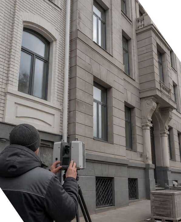 Лазерное сканирование фасадов зданий для обследования в Юрге